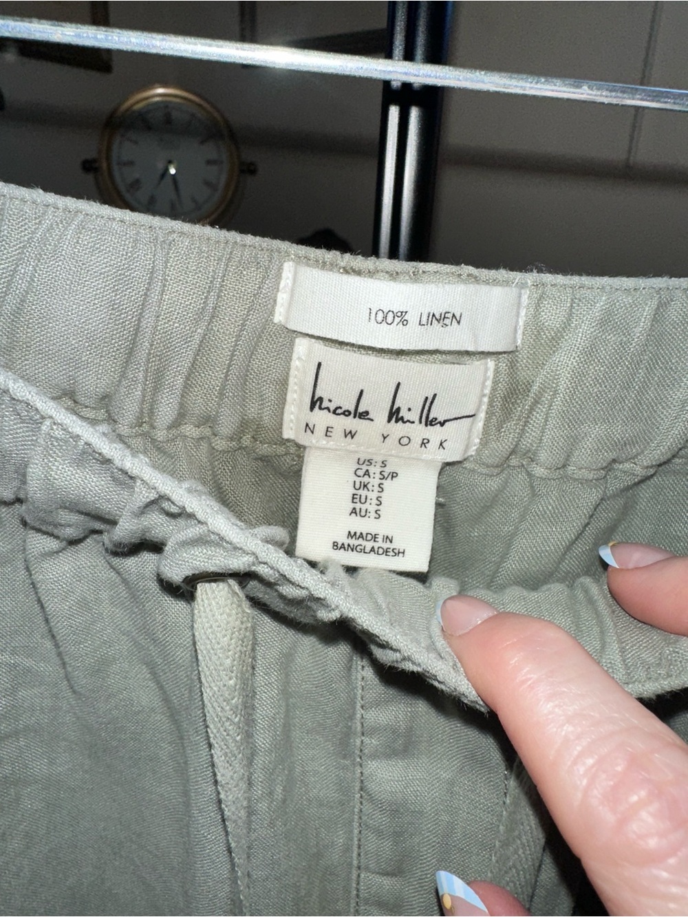 Nicole Miller 100 Percent Linen Olive Green Cargo Jogger Pants - Picture 3 of 8